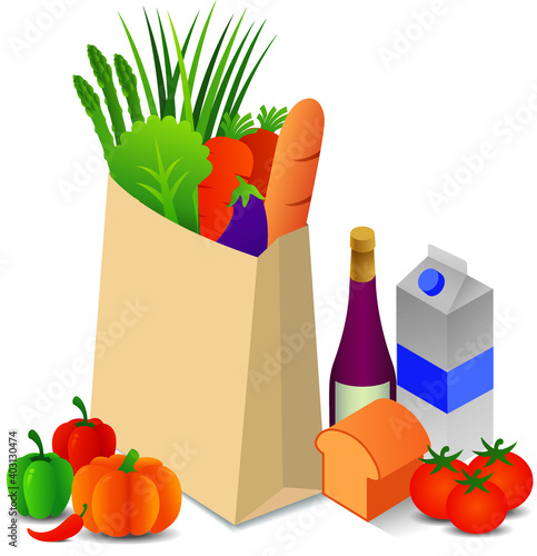 Paper shopping bag with vegetables isometric 