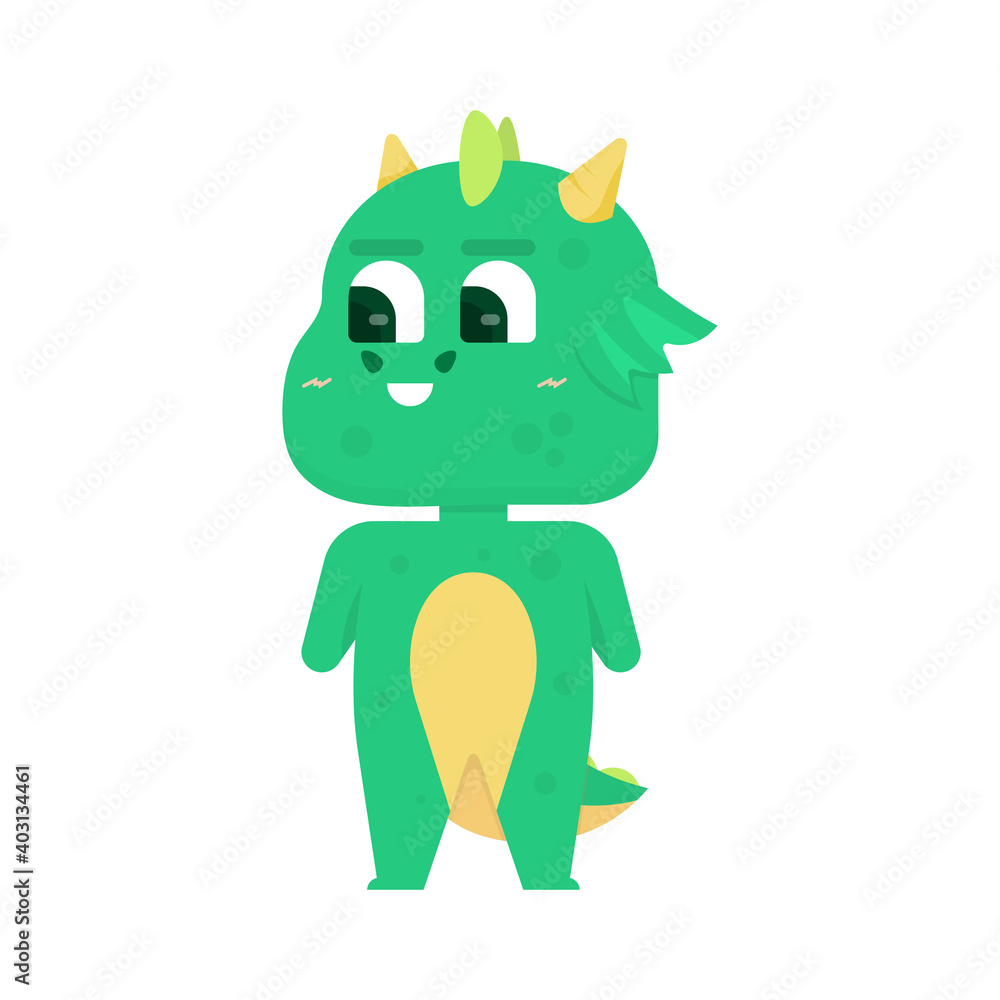 vector illustration of a cute, funny, and satisfying chibi dragon monster character. the dragon's delighted expression. flat style. design elements. can be used for stickers and logo mascots vector illustration of a cute, funny, and satisfying chibi dragon monster character. the dragon's delighted expression. flat style. design elements. can be used for stickers and logo mascots