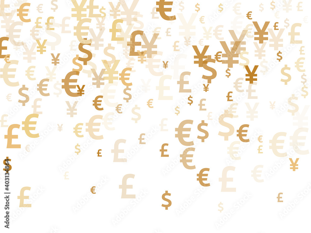 Euro dollar pound yen gold signs scatter money vector design. Deposit concept. Currency icons Euro dollar pound yen gold signs scatter money vector design. Deposit concept. Currency icons