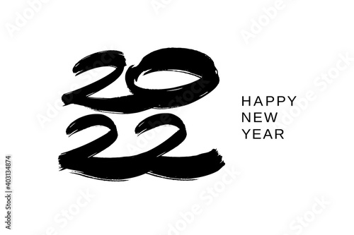 2022 design template for new year black and white. Brush and ink lettering.