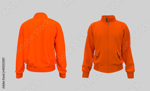 Harrington jacket mockup front, and back views, 3d illustration, 3d rendering photo