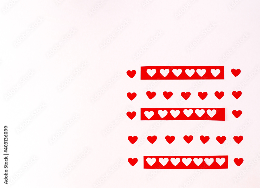 Pattern of red romantic hearts on a white background. Pattern of red romantic hearts on a white background.