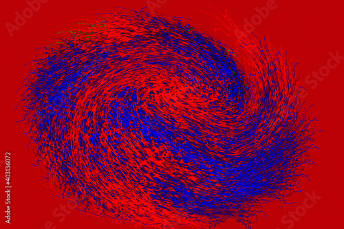 beautiful abstract figure forming a spiral at intervals of viibrant blue color on a red background photo