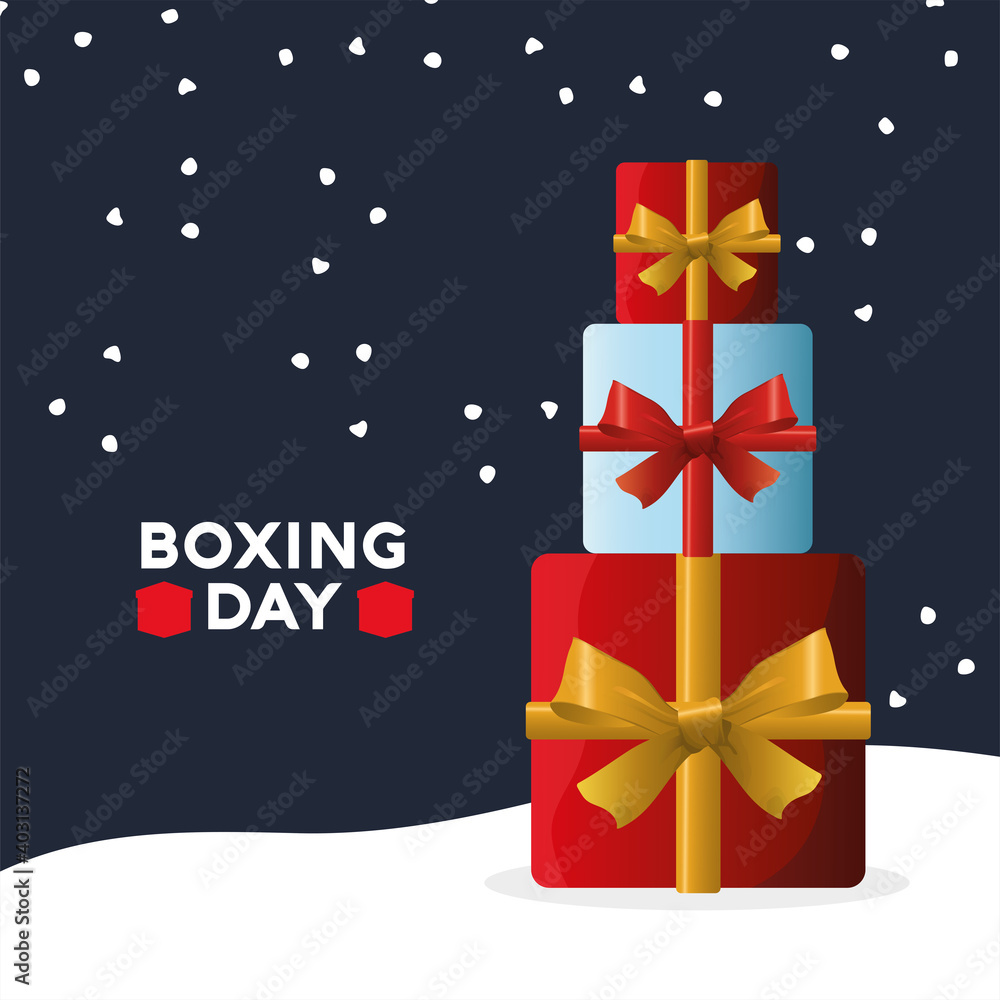 boxing day sale lettering with pile gifts