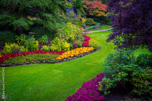 Colourful flower bed in a park