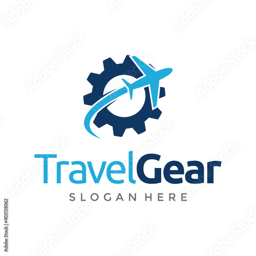 airplane and gear logo design vector