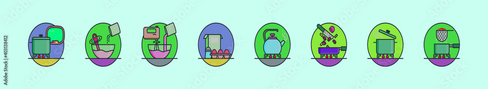 set of cooking process cartoon icon design templates with various models. vector illustration isolated on blue background set of cooking process cartoon icon design templates with various models. vector illustration isolated on blue background