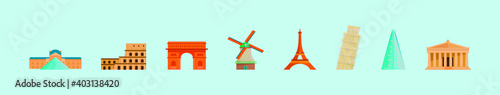 set of europe landmark cartoon icon design templates with various models. vector illustration isolated on blue background