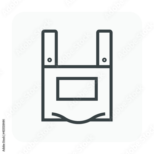 Apron or bib apron icon. That is uniform or garment cover front of body. For chef cooking in kitchen, restaurant. And hygienic reason to protection chef from danger i.e. acid and excessive heat.