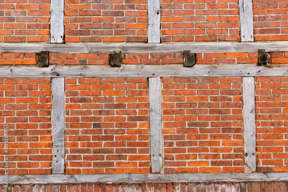 background texture of a half-timbered construction with brickwork