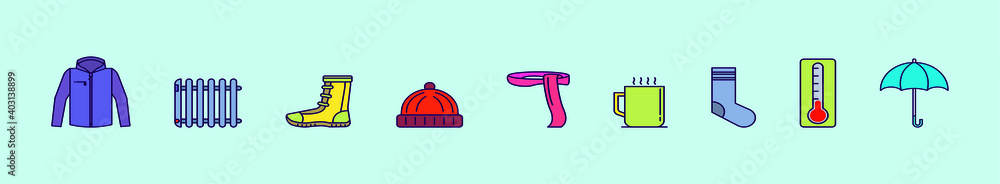 set of winter elements cartoon icon design templates with various models. vector illustration isolated on blue background