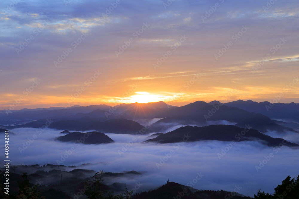 奈良 鳥見山公園 朝焼け 雲海 秋 奈良 鳥見山公園 朝焼け 雲海 秋