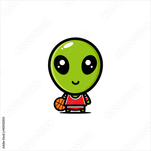 cute alien character design as a basketball player