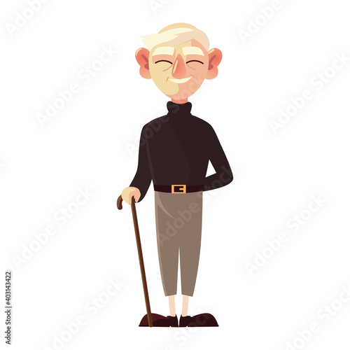 old man with walk stick, grandfather cartoon character senior