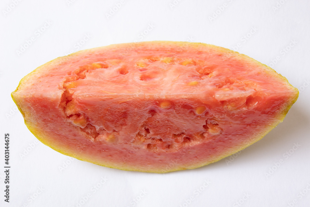Piece of red guava isolated on white background Piece of red guava isolated on white background