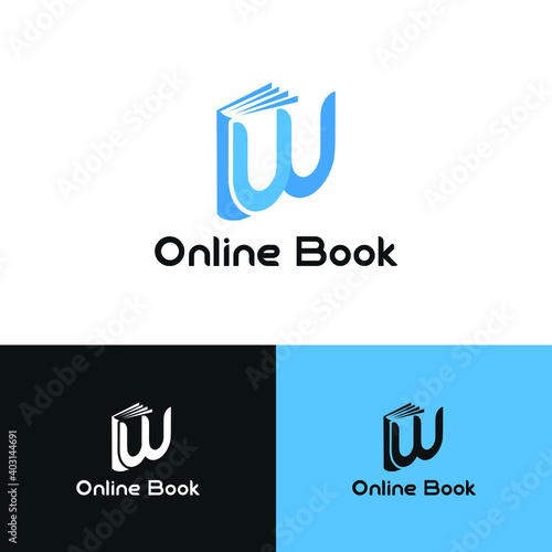 Initial letter W book for bookstore, book company, publisher, encyclopedia, library, education logo concept