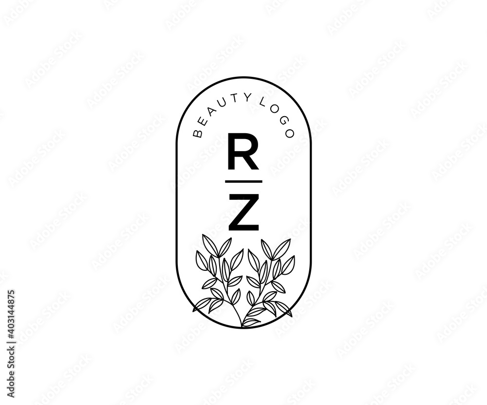 initial RZ letters Beautiful floral feminine editable premade monoline ...