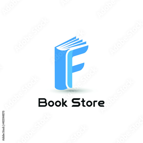 Initial letter F book for bookstore, book company, publisher, encyclopedia, library, education logo concept