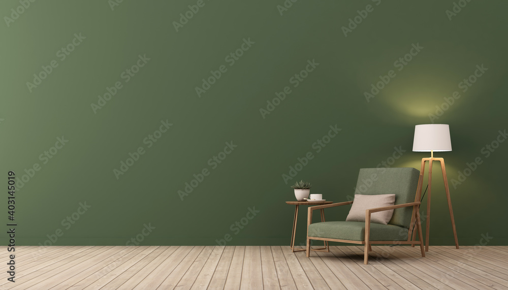 3d rendering of Interior design for living room on green wall 3d rendering of Interior design for living room on green wall