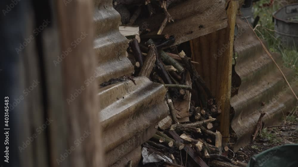 Old Destroyed Ugly Wood Shed At Farm During Rain Old Destroyed Ugly Wood Shed At Farm During Rain