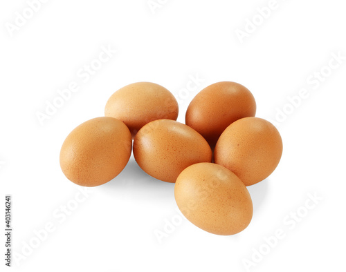 Top view chicken egg pile isolated on white background with clipping path..