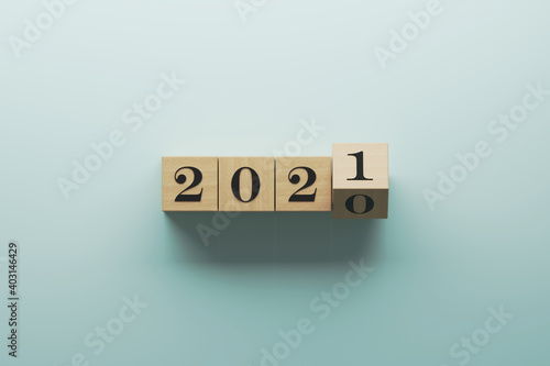 2021 Year flipping cube wooden block concept