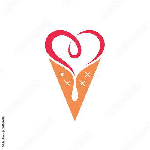 Love ice cream logo design with simple flat concept