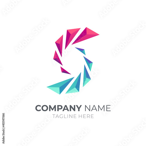 Crystal letter S logo template with 3d concept in gradient red and blue color