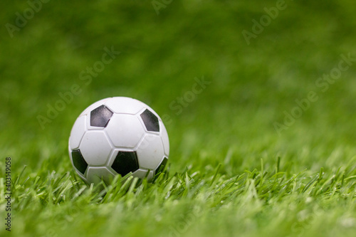Soccer ball is on green grass