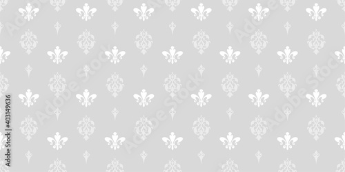 Decorative gray background pattern. Floral ornament. Seamless wallpaper texture. Vector graphics