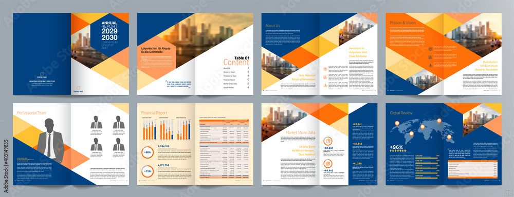 Corporate business presentation guide brochure template, Annual report, 16 page minimalist flat geometric business brochure design template, A4 size. Corporate business presentation guide brochure template, Annual report, 16 page minimalist flat geometric business brochure design template, A4 size.