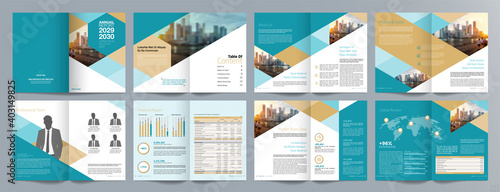 Corporate business presentation guide brochure template, Annual report, 16 page minimalist flat geometric business brochure design template, A4 size.