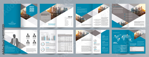 Corporate business presentation guide brochure template, Annual report, 16 page minimalist flat geometric business brochure design template, A4 size.