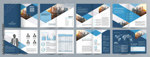 Corporate business presentation guide brochure template, Annual report, 16 page minimalist flat geometric business brochure design template, A4 size.