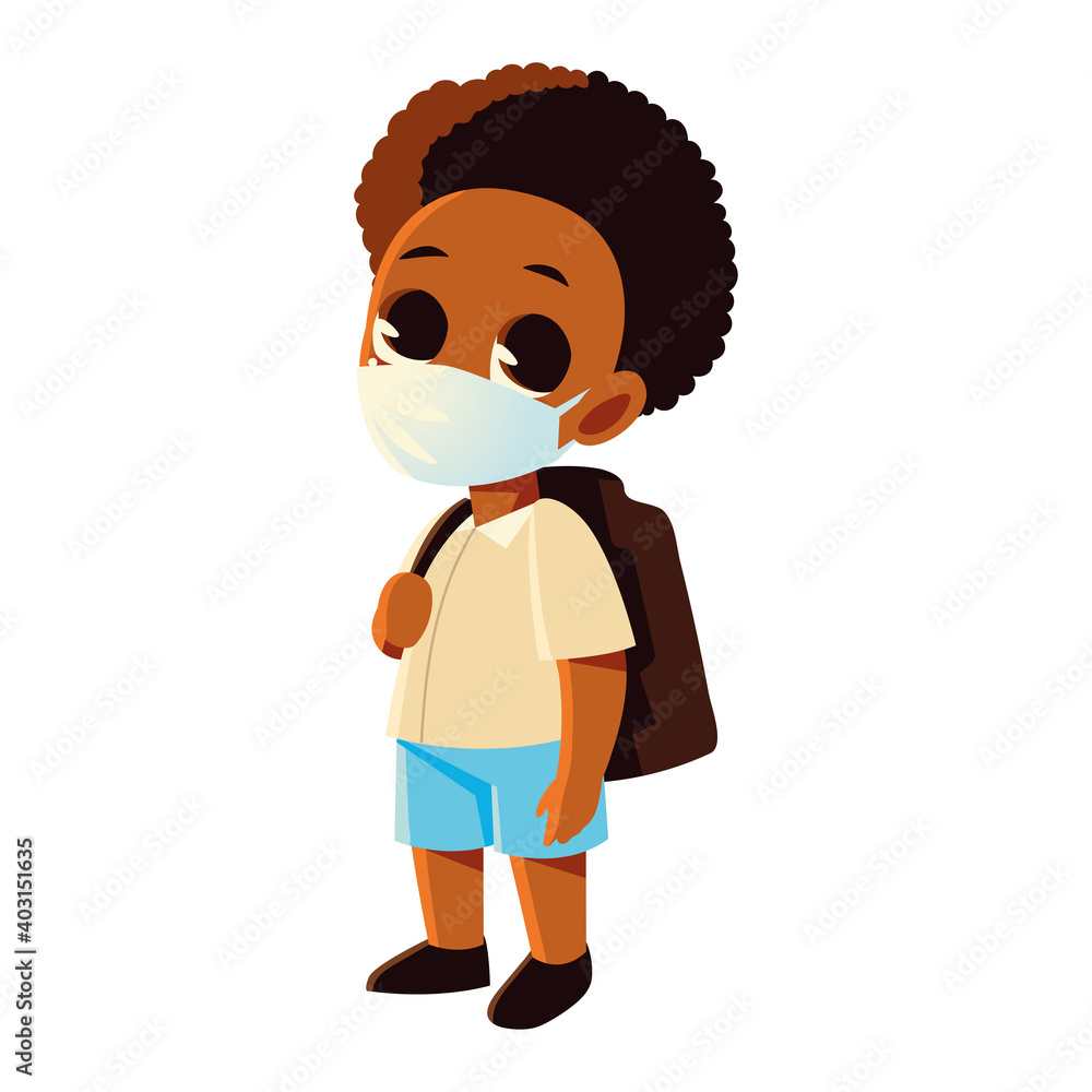 Back to school of afro boy kid with medical mask vector design Back to school of afro boy kid with medical mask vector design