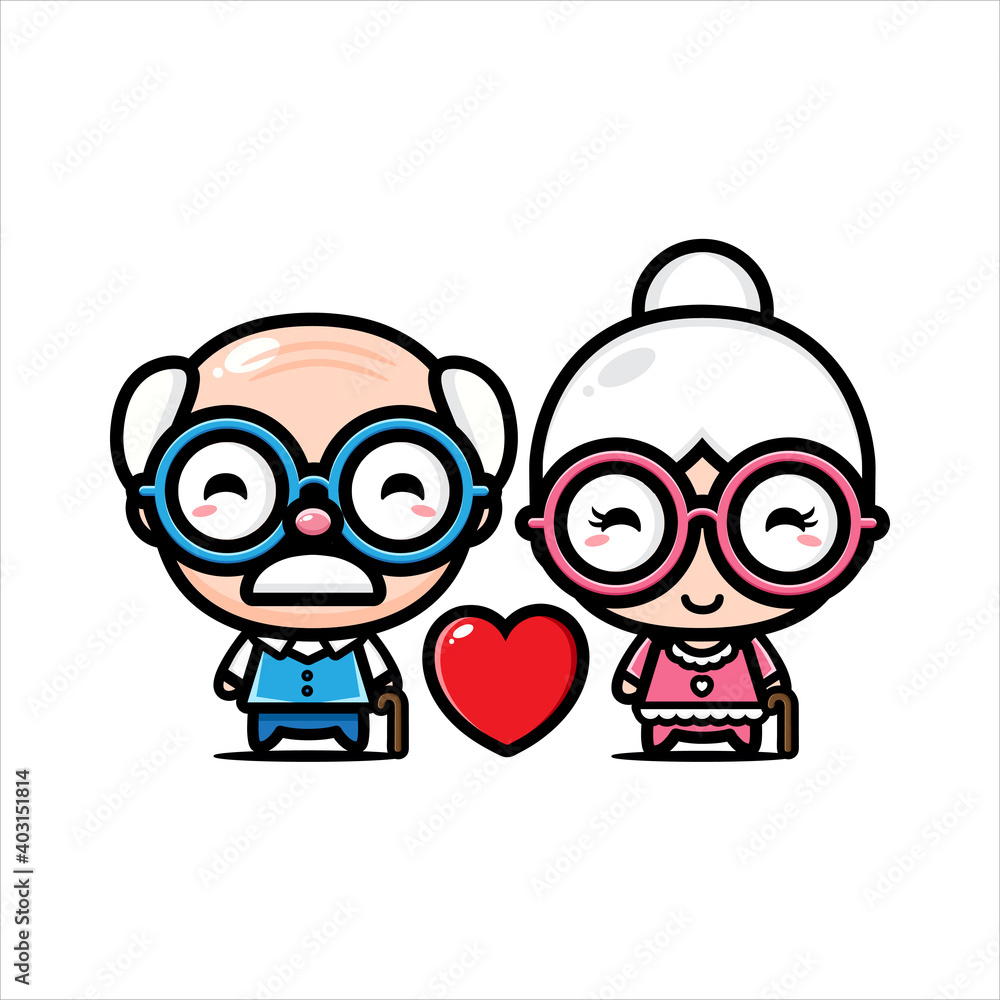 cute grandpa and grandma couple character designs