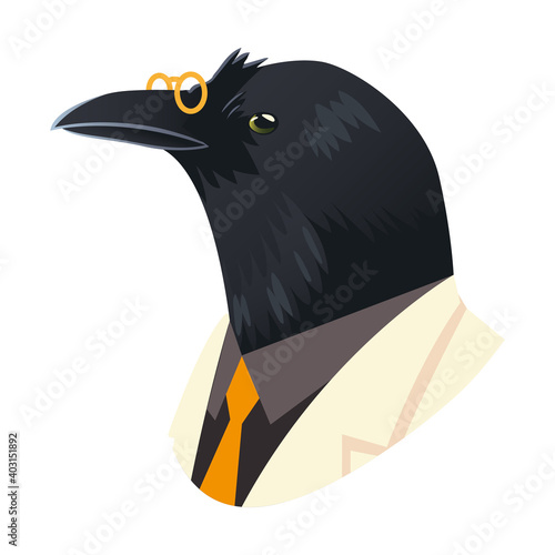 people art animal, crow with glasses dressed in suit
