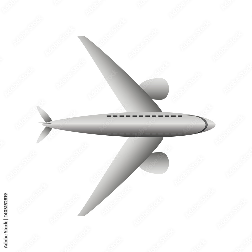 top view flying airplane transport icon on white background