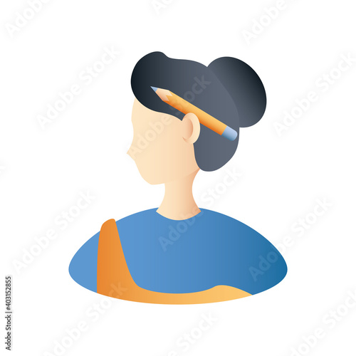 home remodeling repair woman with pencil to ear icon design vector