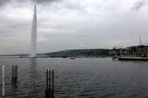 Fountain Jet d'Eau on Lake Geneva in Geneva