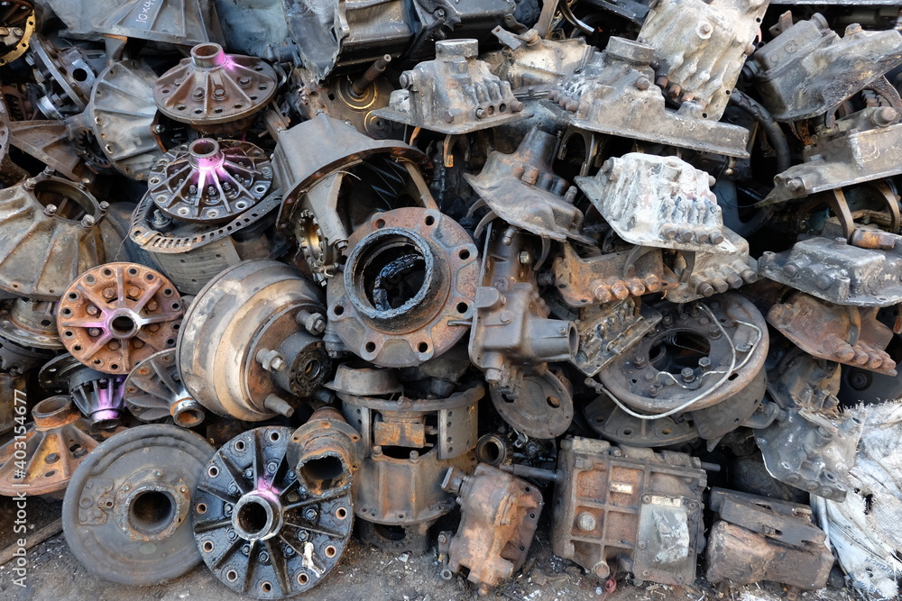 Old car parts store. Place a pile of used car parts. Old car parts store. Place a pile of used car parts.