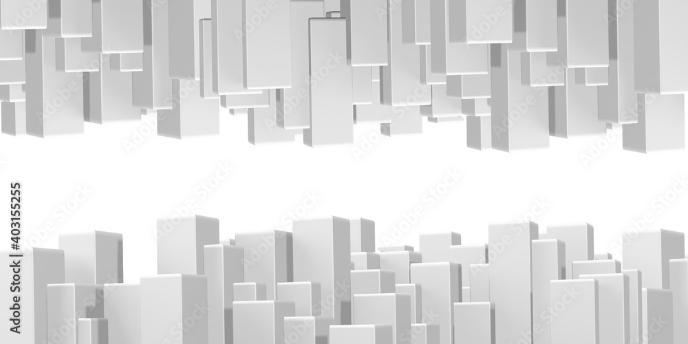 Abstract wave background Animated white square cubes gradient geometric ideas with random boxes or columns. Motion design template Radial ripple technology 3d illustration