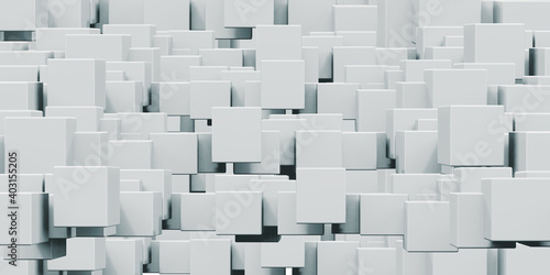 Abstract wave background Animated white square cubes gradient geometric ideas with random boxes or columns. Motion design template Radial ripple technology 3d illustration