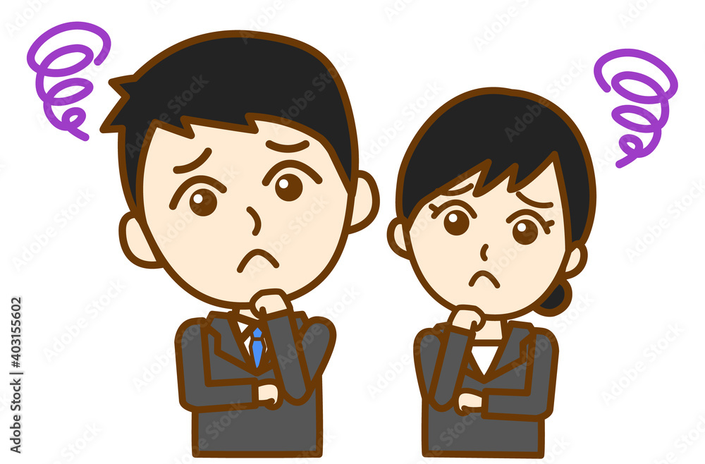 不満を持つリクルートスーツ姿の男女の上半身イラスト Stock Vector Adobe Stock