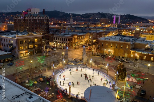 Aerial View of Christmas Lights in Rapid City, South Dakota at Dusk