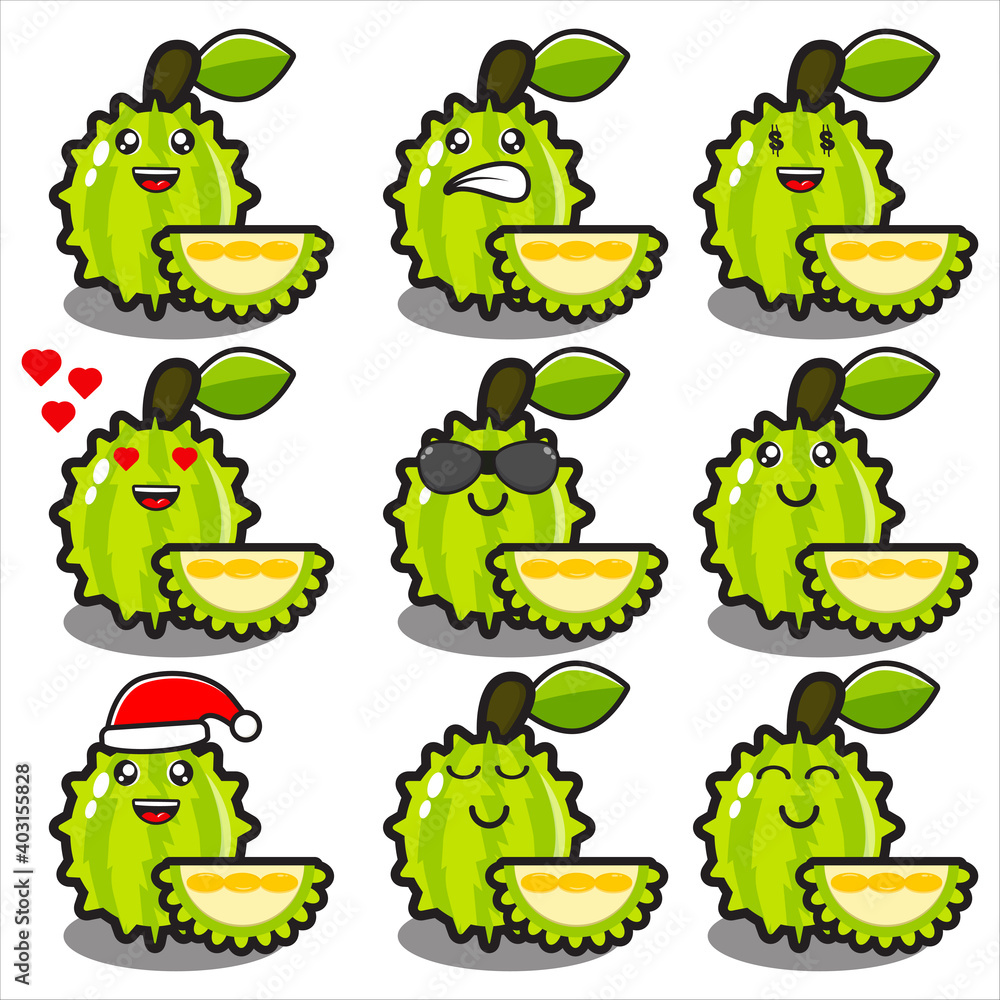 Fototapeta premium cute durian mascot collection vector design eps 10 on white background