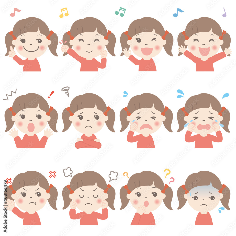 子供の表情いろいろ 上半身(女の子)01 子供の表情いろいろ 上半身(女の子)01