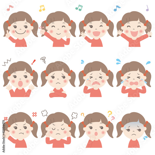 子供の表情いろいろ 上半身（女の子）01