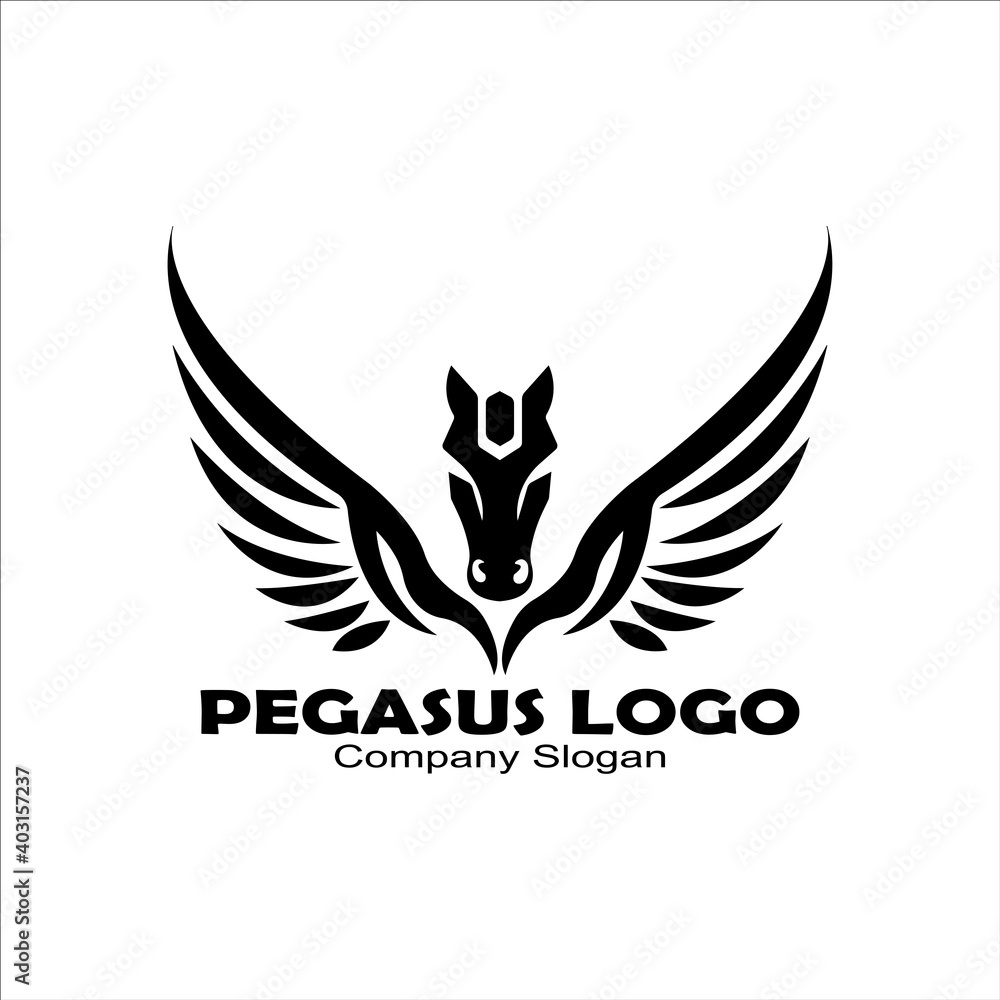 pegasus horse logo in black on white background. Stock Vector Adobe Stock