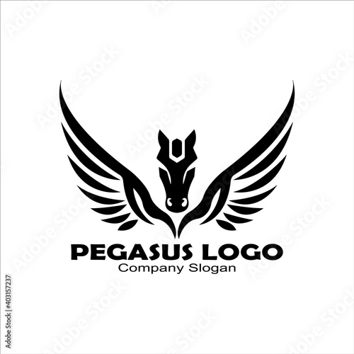 pegasus horse logo in black on white background.